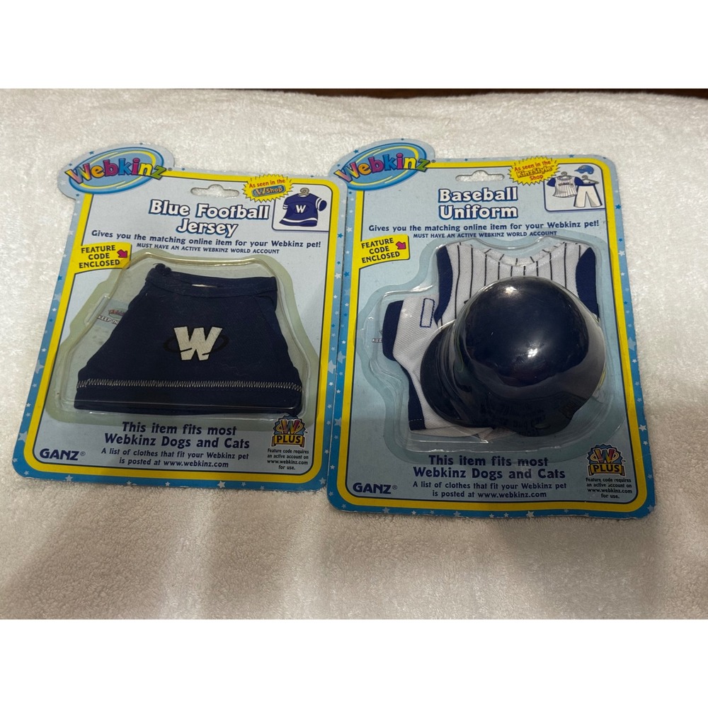 Webkinz Ganz Blue Football Jersey and Baseball Uniform Pet Clothing Bundle NIP